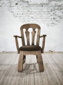 Dutch Brutalist Solid Oak Armchair with Reupholstered Leather Seat 1970s - 4802925
