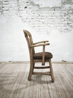 Dutch Brutalist Solid Oak Armchair with Reupholstered Leather Seat 1970s - 4802927