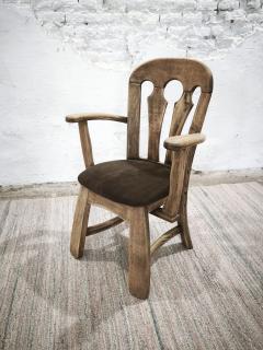 Dutch Brutalist Solid Oak Armchair with Reupholstered Leather Seat 1970s - 4802932