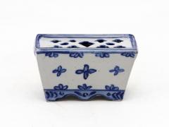 Dutch Delft Style Blue White Ceramic Flower Brick France Early 20th C  - 4291455