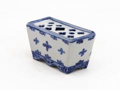 Dutch Delft Style Blue White Ceramic Flower Brick France Early 20th C  - 4291456