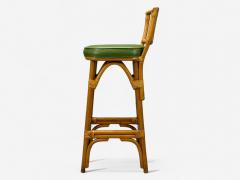 Dutch Modern Bamboo Green Leather Five Barstools Netherlands 1970s - 4362951