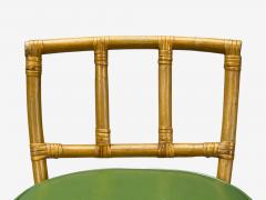 Dutch Modern Bamboo Green Leather Five Barstools Netherlands 1970s - 4362954