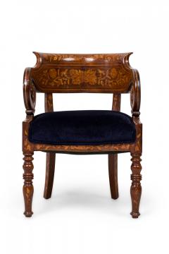 Dutch Neo Classic Style Marquetry Frame Blue Upholstered Armchair - 4169561