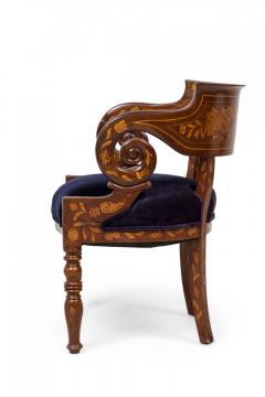 Dutch Neo Classic Style Marquetry Frame Blue Upholstered Armchair - 4169562
