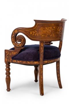 Dutch Neo Classic Style Marquetry Frame Blue Upholstered Armchair - 4169563