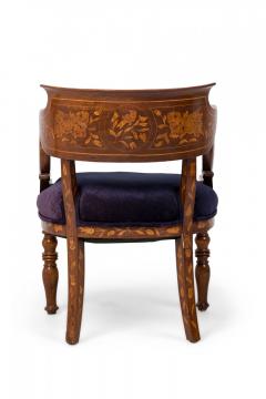Dutch Neo Classic Style Marquetry Frame Blue Upholstered Armchair - 4169564