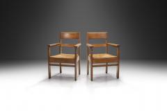 Dutch Oak Art Deco Chairs with Rush Seats The Netherlands 1920s - 3376966