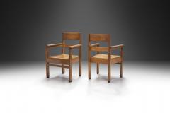 Dutch Oak Art Deco Chairs with Rush Seats The Netherlands 1920s - 3376967