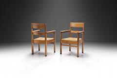 Dutch Oak Art Deco Chairs with Rush Seats The Netherlands 1920s - 3376968