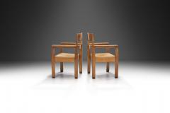 Dutch Oak Art Deco Chairs with Rush Seats The Netherlands 1920s - 3376969