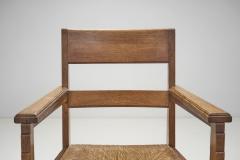 Dutch Oak Art Deco Chairs with Rush Seats The Netherlands 1920s - 3376971
