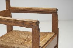 Dutch Oak Art Deco Chairs with Rush Seats The Netherlands 1920s - 3376976