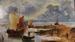 Dutch School Oil Painting Seascape Genre Scene - 2292264