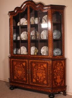 Dutch Showcase Cabinet Or Vitrine In Wood Marquetry With Floral Decor - 2888663