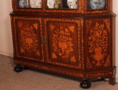 Dutch Showcase Cabinet Or Vitrine In Wood Marquetry With Floral Decor - 2888664