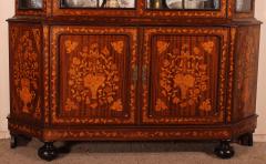 Dutch Showcase Cabinet Or Vitrine In Wood Marquetry With Floral Decor - 2888667