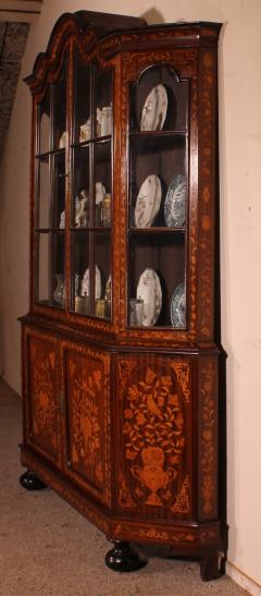 Dutch Showcase Cabinet Or Vitrine In Wood Marquetry With Floral Decor - 2888668
