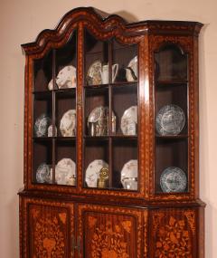 Dutch Showcase Cabinet Or Vitrine In Wood Marquetry With Floral Decor - 2888669