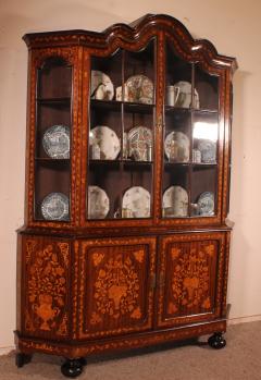 Dutch Showcase Cabinet Or Vitrine In Wood Marquetry With Floral Decor - 2888670