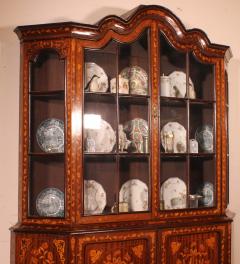 Dutch Showcase Cabinet Or Vitrine In Wood Marquetry With Floral Decor - 2888671