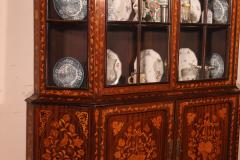 Dutch Showcase Cabinet Or Vitrine In Wood Marquetry With Floral Decor - 2888674