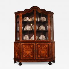 Dutch Showcase Cabinet Or Vitrine In Wood Marquetry With Floral Decor - 2890709