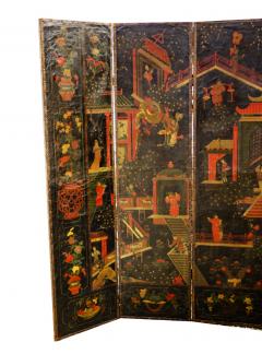 Dutch Six Panel Chinoiserie Decorated Leather Screen - 3915807