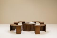 Dynamic Dry Bar and Coffee Table with Benches in Walnut Italy 1970s - 2940703