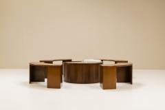 Dynamic Dry Bar and Coffee Table with Benches in Walnut Italy 1970s - 2940705