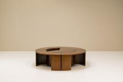 Dynamic Dry Bar and Coffee Table with Benches in Walnut Italy 1970s - 2940708