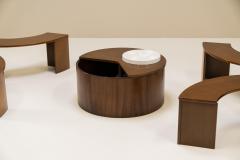 Dynamic Dry Bar and Coffee Table with Benches in Walnut Italy 1970s - 2940710