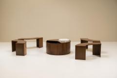 Dynamic Dry Bar and Coffee Table with Benches in Walnut Italy 1970s - 2940711