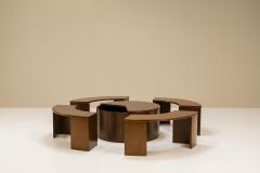Dynamic Dry Bar and Coffee Table with Benches in Walnut Italy 1970s - 2940714