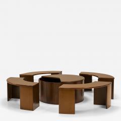 Dynamic Dry Bar and Coffee Table with Benches in Walnut Italy 1970s - 2942220