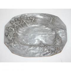 E Duchez 1900s French Art Nouveau Sculpted Pewter Dish with Fishing Putti in Relief - 1316123