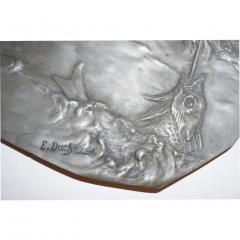 E Duchez 1900s French Art Nouveau Sculpted Pewter Dish with Fishing Putti in Relief - 1316126