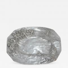 E Duchez 1900s French Art Nouveau Sculpted Pewter Dish with Fishing Putti in Relief - 1317963