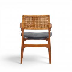 E Knudsen for Jensen Lykkegaard Model 48 Danish Teak Cane Dining Arm Chair - 4637993