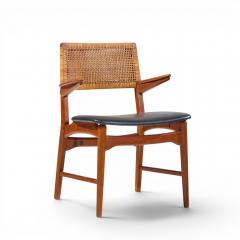E Knudsen for Jensen Lykkegaard Model 48 Danish Teak Cane Dining Arm Chair - 4638798
