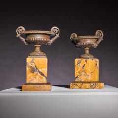 EARLY 19TH CENTURY FRENCH BRONZE AND MARBLE TAZZAS - 3499555
