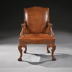 EARLY 20TH CENTURY WALNUT CARVED LEATHER UPHOLSTERY ARMCHAIR - 2830020
