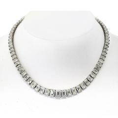 EC 74cttw Emerald Cut GIA Diamond Tennis Necklace - 4390918