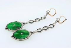 EDWARDIAN JADE DIAMOND AND ENAMEL DANGLE EARRINGS - 2749293