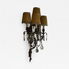 ELABORATE PAIR OF BRASS AND MULTI CRYSTAL FIVE ARM SCONCES - 2913395