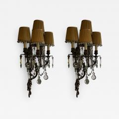 ELABORATE PAIR OF BRASS AND MULTI CRYSTAL FIVE ARM SCONCES - 2913396
