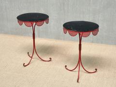 EMILIO TERRY Pair of French Red Black Tripod Gueridon Tables Emilio Terry Style 1950s - 4587568