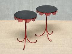 EMILIO TERRY Pair of French Red Black Tripod Gueridon Tables Emilio Terry Style 1950s - 4587570
