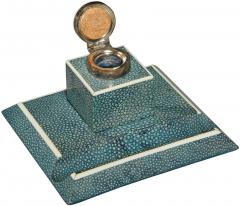 ENGLISH ART DECO SHAGREEN DESK SET FOLDER AND INKWELL - 2949629