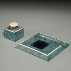 ENGLISH ART DECO SHAGREEN DESK SET FOLDER AND INKWELL - 2949631